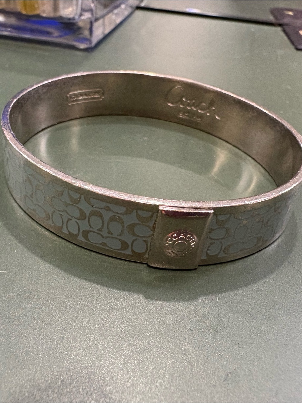 Coach Light Blue Enamel Signature C Bangle Bracelet